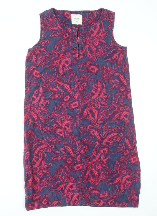 Next Women's Multicoloured Floral Linen Shift Dress Size 10