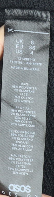 ASOS Design Women Black Size 8 Bohemian Embroidered Long Sleeve Short Dress