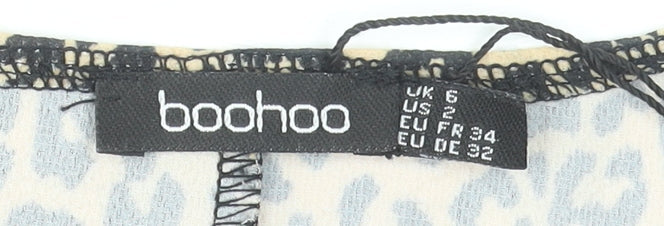Boohoo Women Beige Animal Print Button Front Mini Dress UK 6