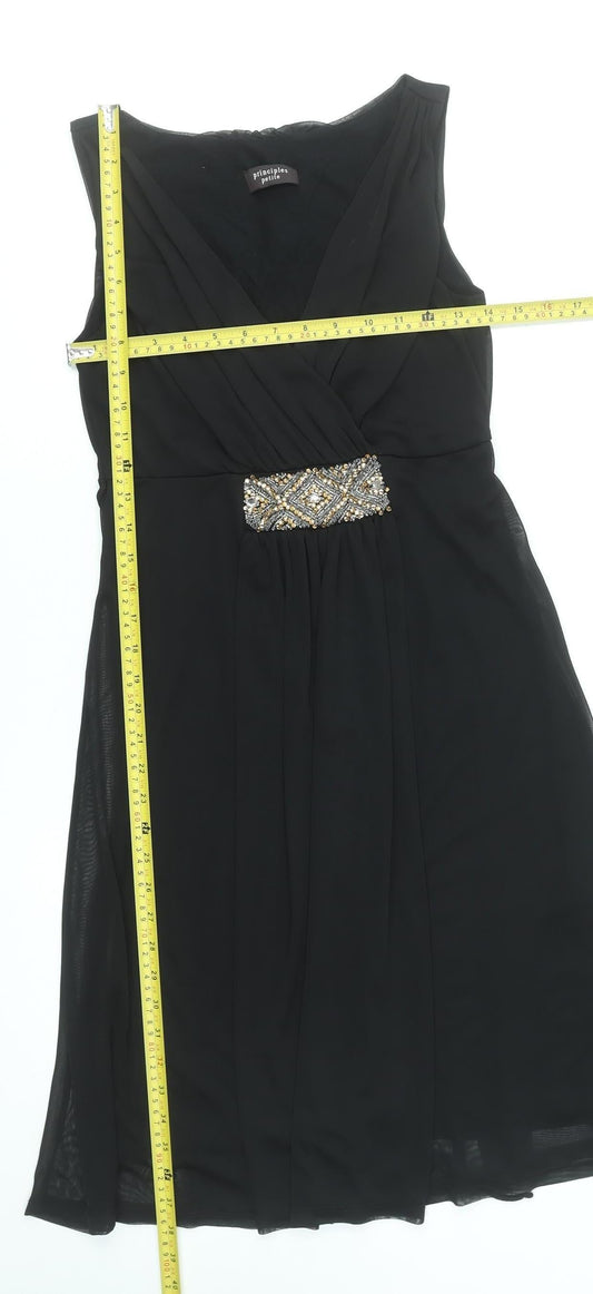 Principles Petite Women's Black Beaded Empire Waist Dress Size 10