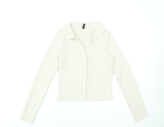 Womens UK Size S H&M Beige Cropped Button-Up