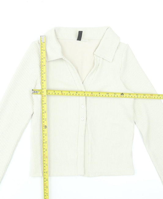 Womens UK Size S H&M Beige Cropped Button-Up