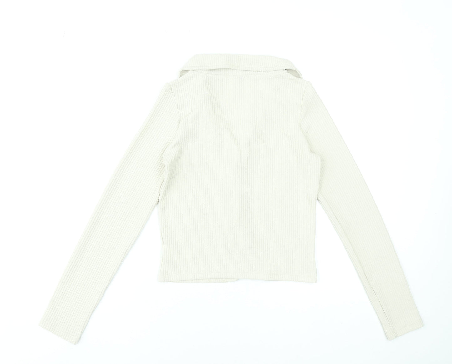 Womens UK Size S H&M Beige Cropped Button-Up