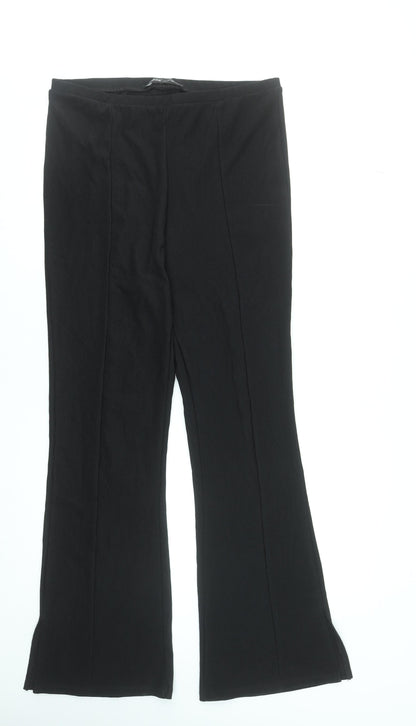 Bershka Women's Black Flared Knit Stretch Trousers Size XL