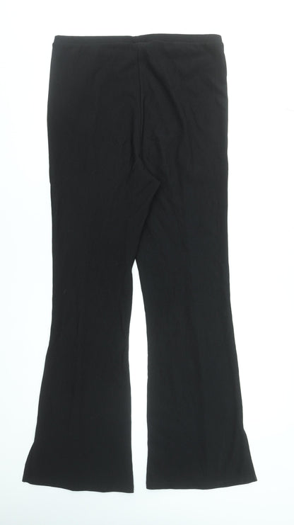Bershka Women's Black Flared Knit Stretch Trousers Size XL