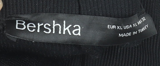 Bershka Women's Black Flared Knit Stretch Trousers Size XL