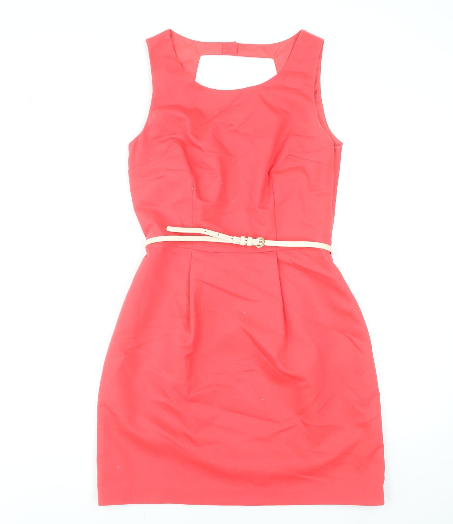 Oasis Women’s Red Sleeveless Sheath Dress Size 10 Belted Knee Length