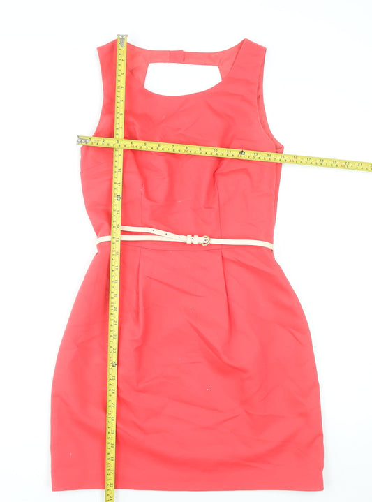 Oasis Women’s Red Sleeveless Sheath Dress Size 10 Belted Knee Length