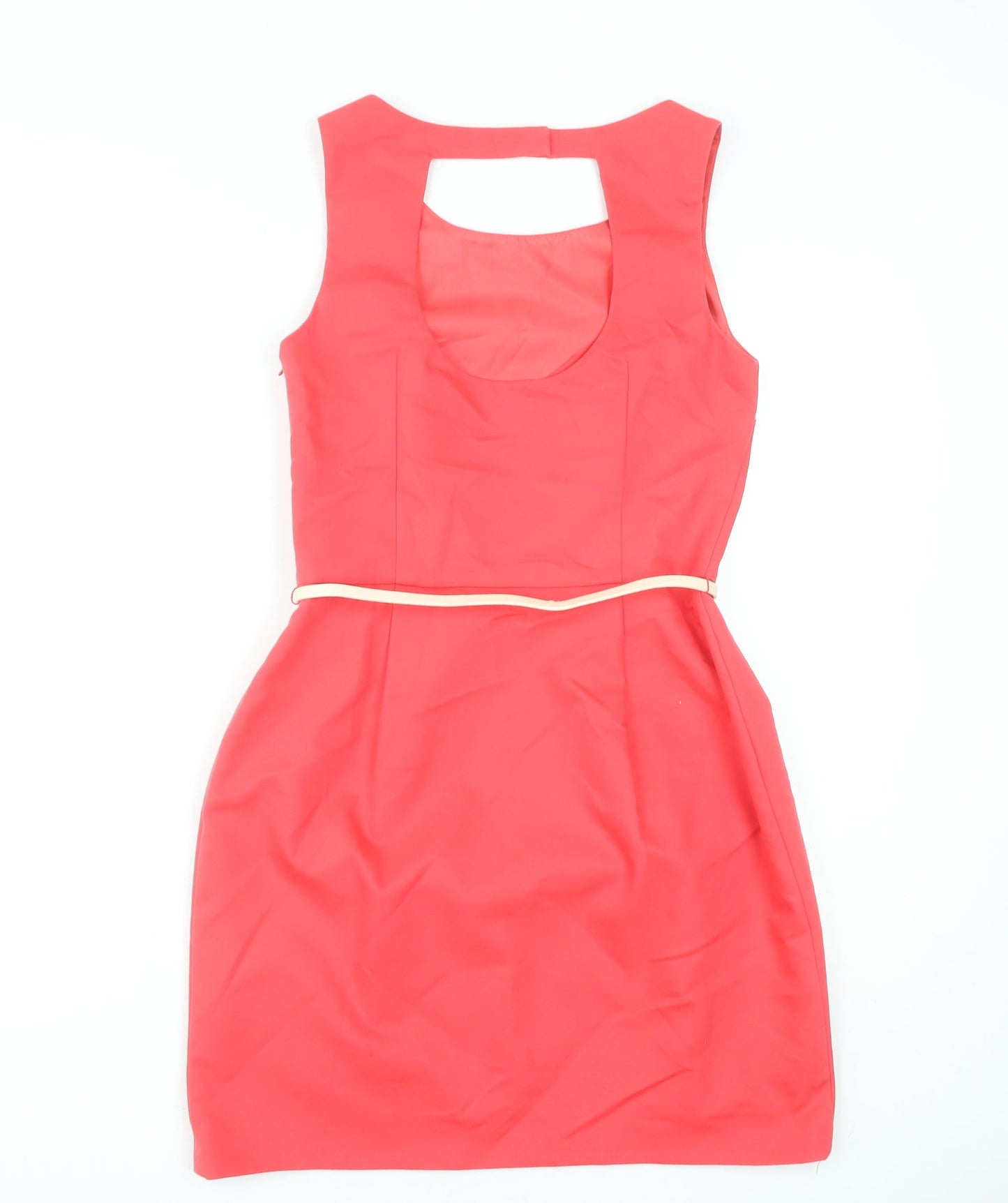 Oasis Women’s Red Sleeveless Sheath Dress Size 10 Belted Knee Length