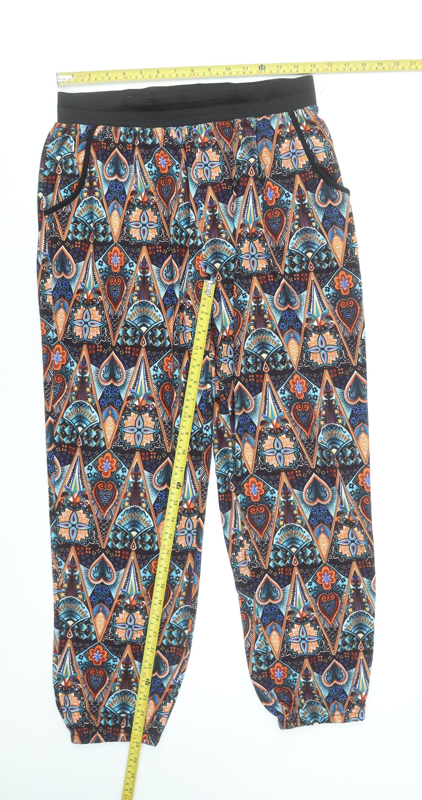 QED London Womens Multicoloured Geometric Harem Trousers L