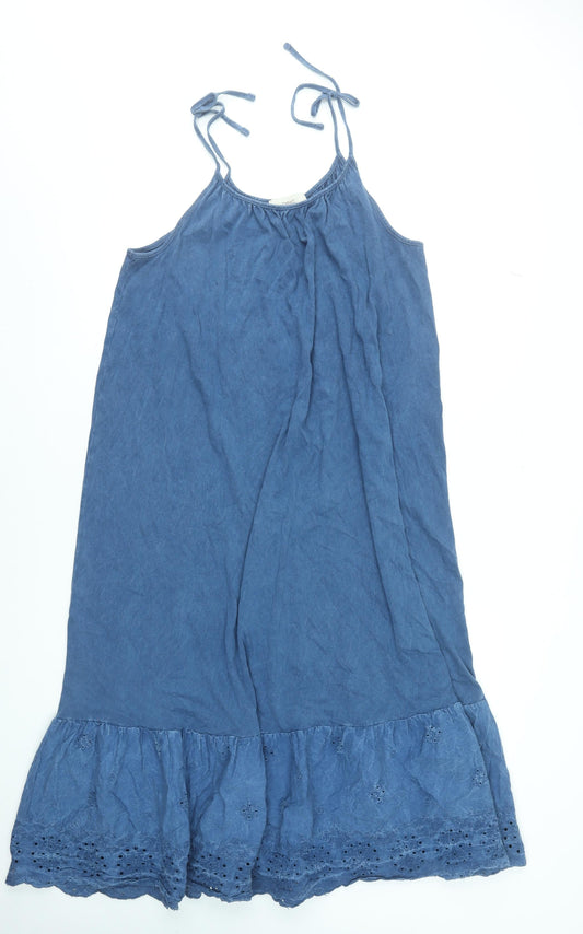 Next Women's Blue Cotton Midi Slip Dress Size 12 Bohemian Summer Style