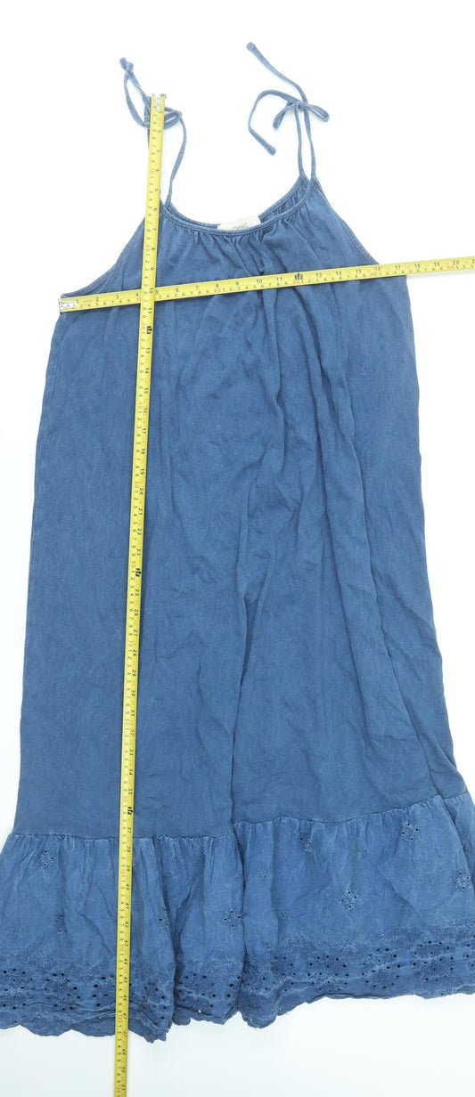 Next Women's Blue Cotton Midi Slip Dress Size 12 Bohemian Summer Style