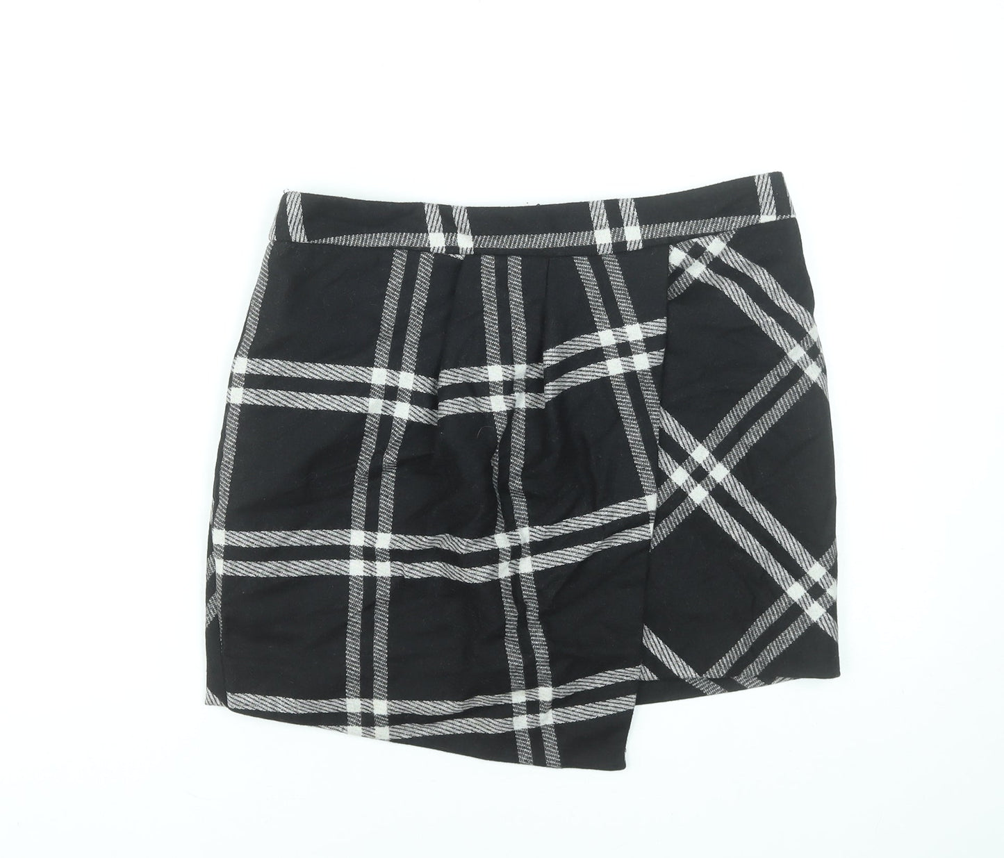 Next Womens Black Check Mini Wool Blend Skirt UK 10