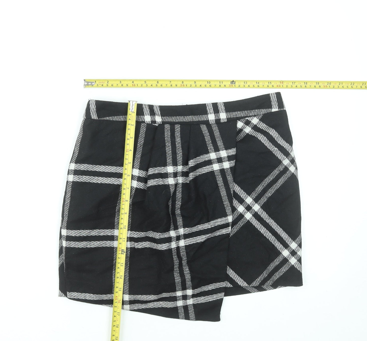 Next Womens Black Check Mini Wool Blend Skirt UK 10
