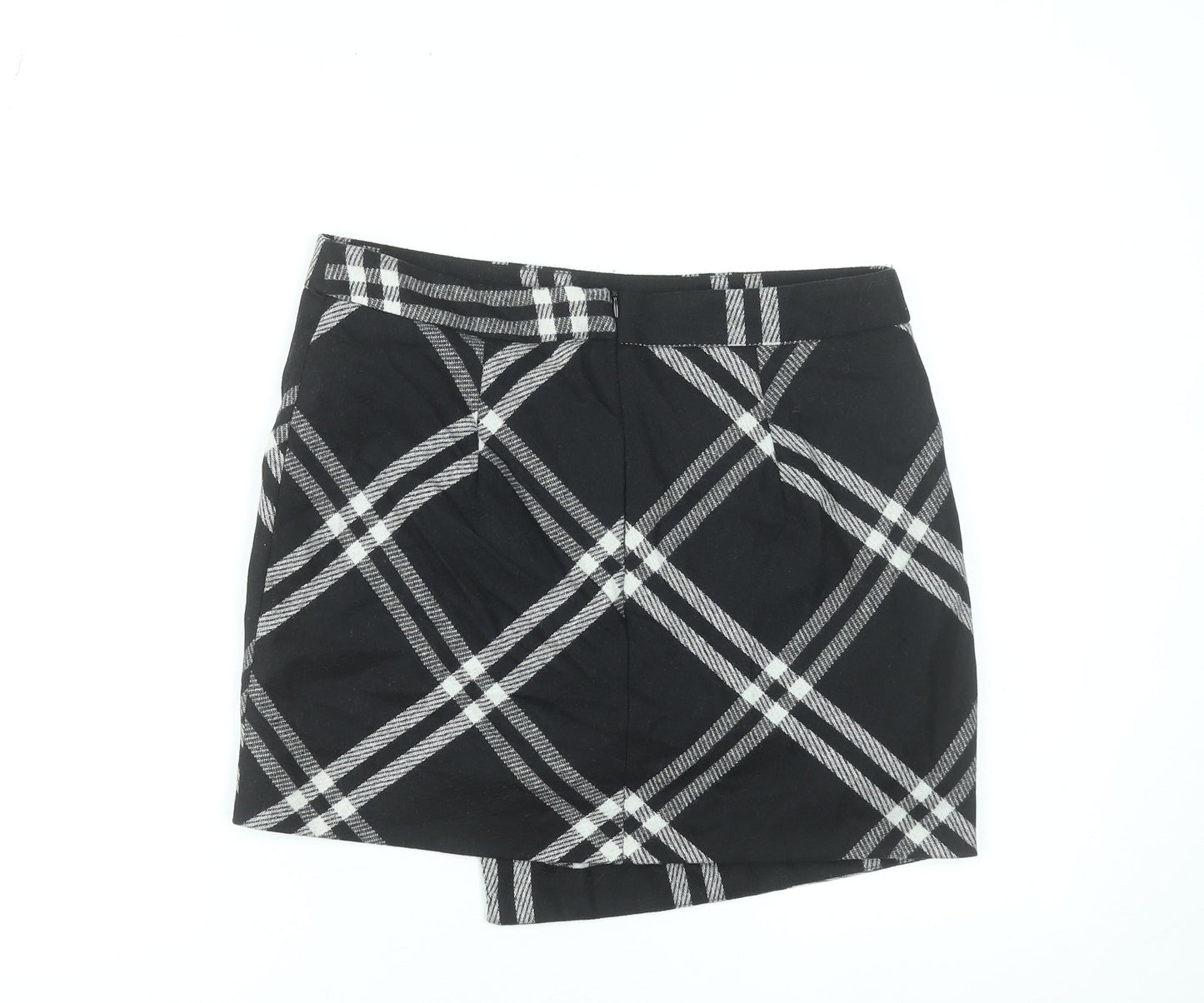 Next Womens Black Check Mini Wool Blend Skirt UK 10