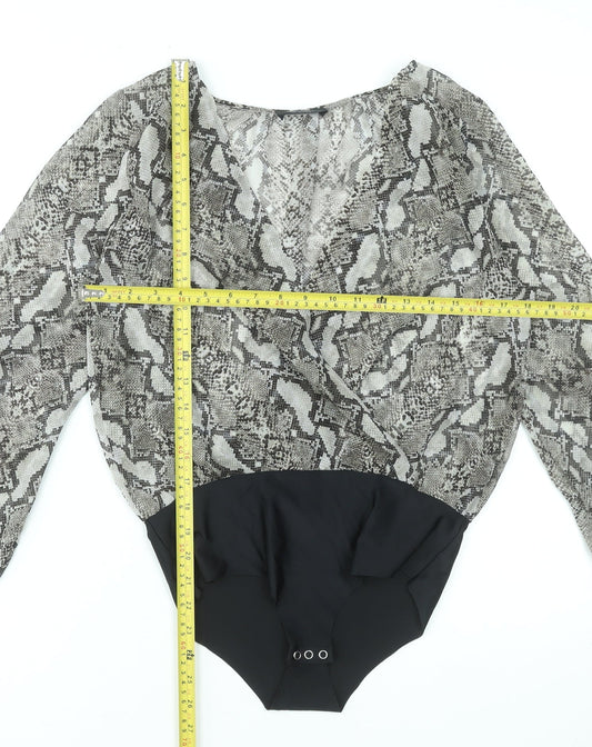 Zara Women Snake Print Bodysuit Blouse Black Beige M