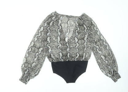 Zara Women Snake Print Bodysuit Blouse Black Beige M