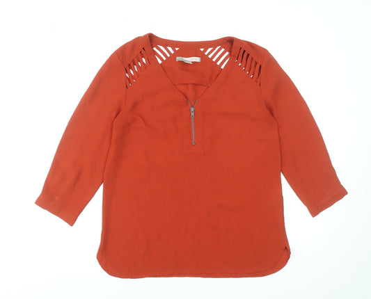 Forever 21 Women's Orange 3/4 Sleeve Zip V-Neck Tunic Blouse Size S