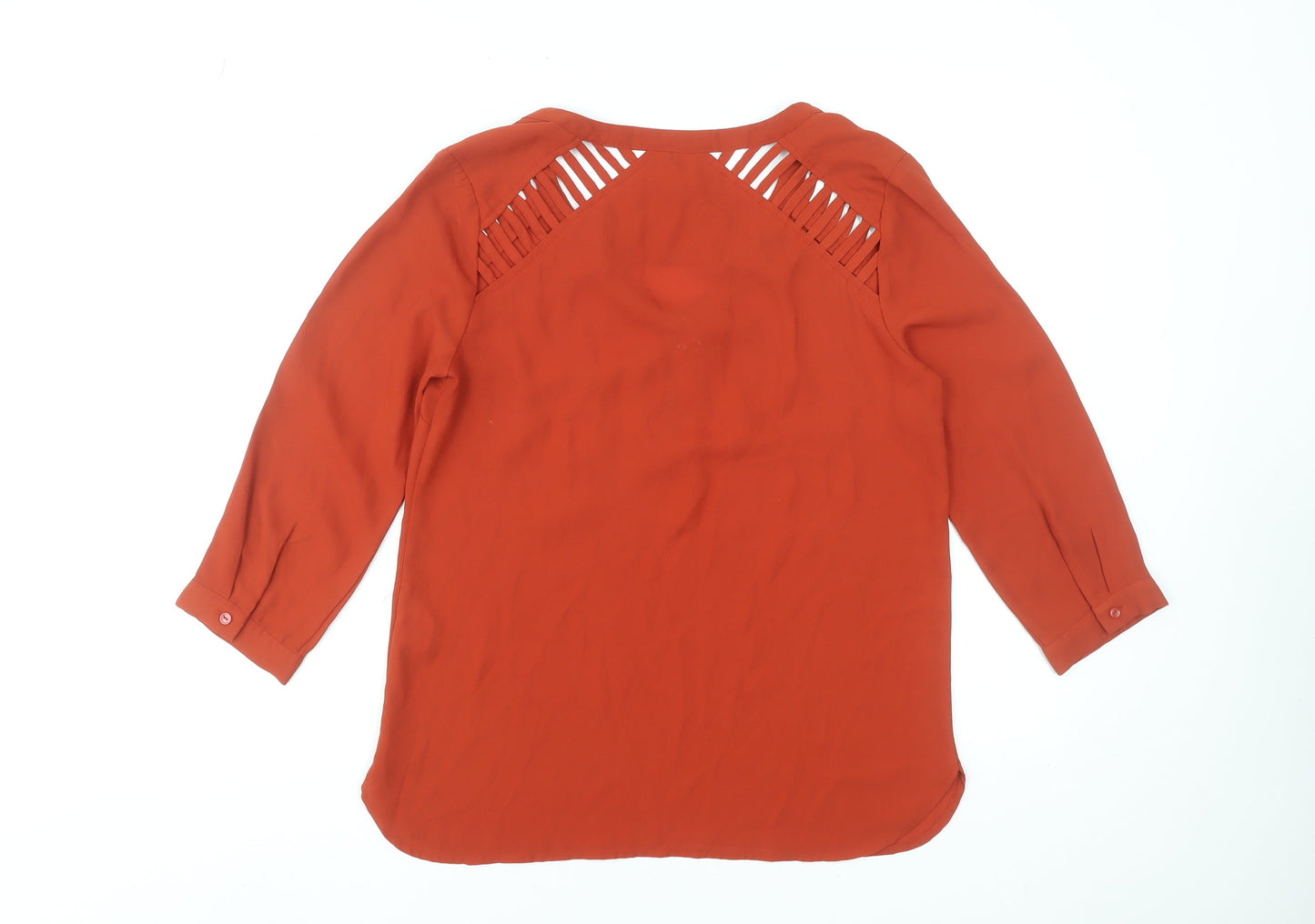 Forever 21 Women's Orange 3/4 Sleeve Zip V-Neck Tunic Blouse Size S