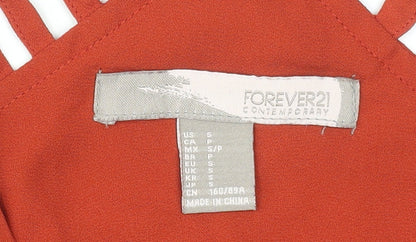Forever 21 Women's Orange 3/4 Sleeve Zip V-Neck Tunic Blouse Size S