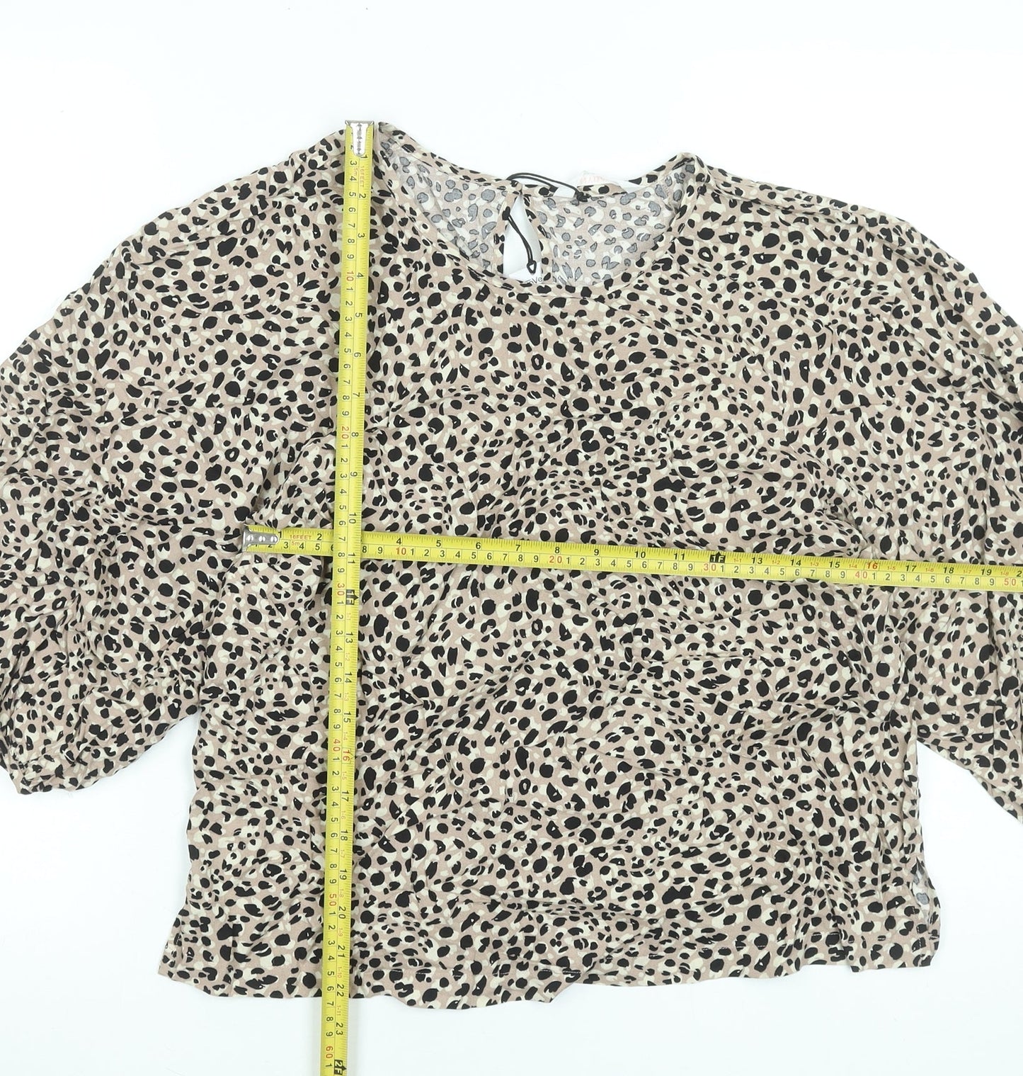 John Lewis Women’s Beige Animal Print Puff Sleeve Viscose Blouse Size 12