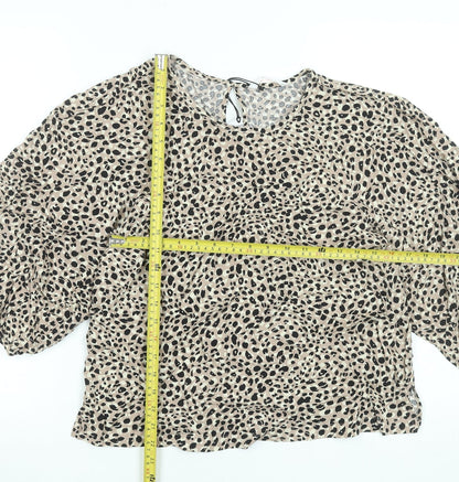 John Lewis Women’s Beige Animal Print Puff Sleeve Viscose Blouse Size 12