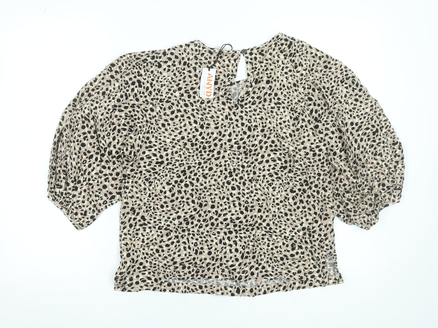 John Lewis Women’s Beige Animal Print Puff Sleeve Viscose Blouse Size 12