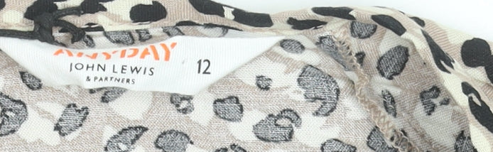 John Lewis Women’s Beige Animal Print Puff Sleeve Viscose Blouse Size 12