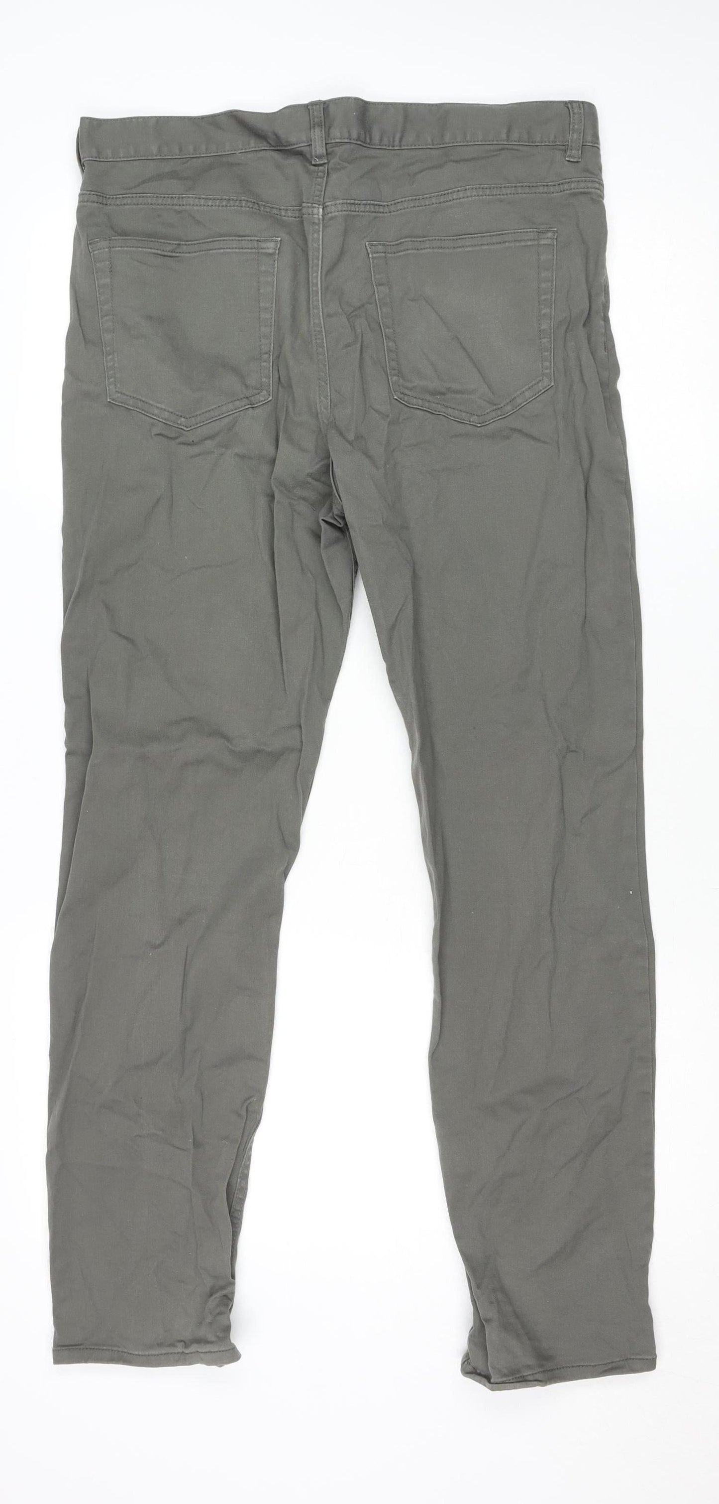 H&M Men's Green Slim Fit Chino Trousers Size 34 Cotton Blend