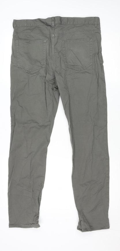 H&M Men's Green Slim Fit Chino Trousers Size 34 Cotton Blend