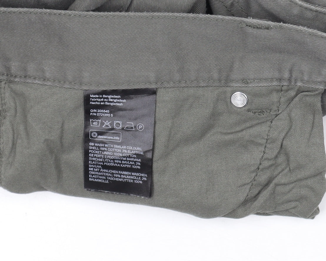 H&M Men's Green Slim Fit Chino Trousers Size 34 Cotton Blend
