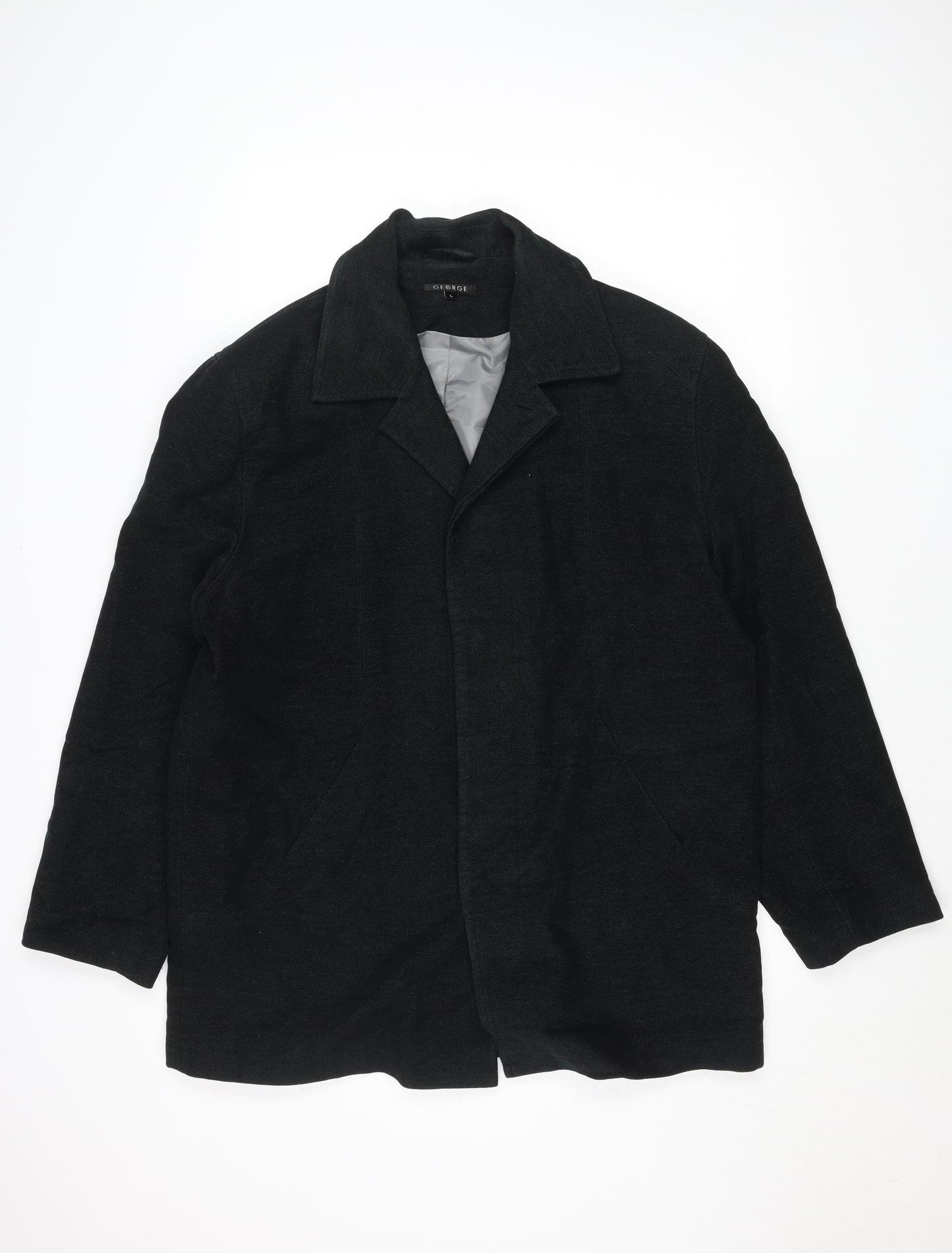 George Men's Grey L Cotton Blend Mid-Length Overcoat Size L