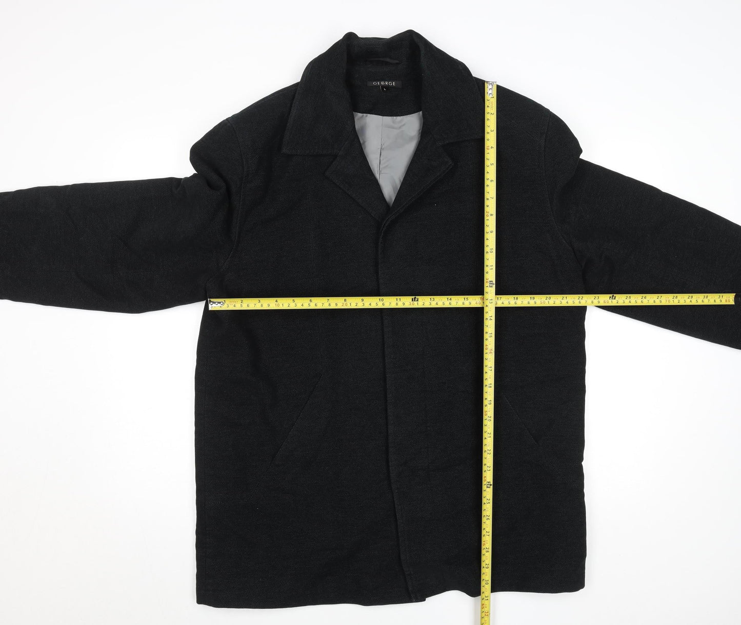 George Men's Grey L Cotton Blend Mid-Length Overcoat Size L