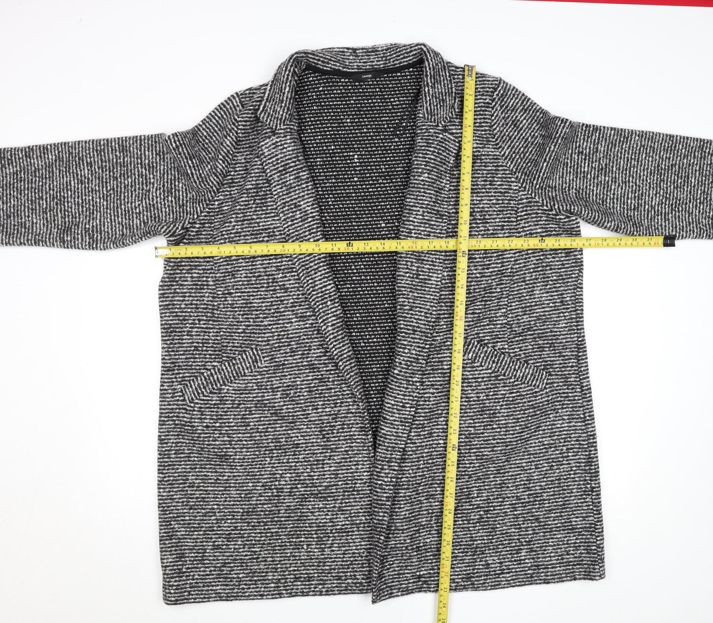 George Women’s Grey Striped Collared Long Sleeve Knit Cardigan XL