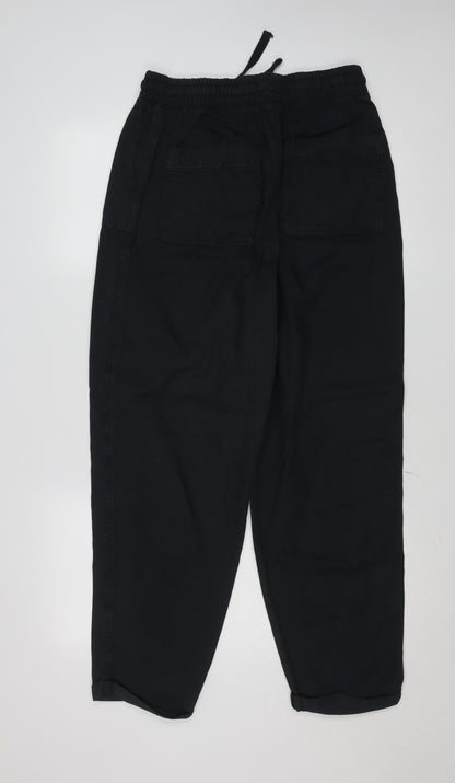 Primark Women Black Cargo Trousers M Elastic Waist Lyocell