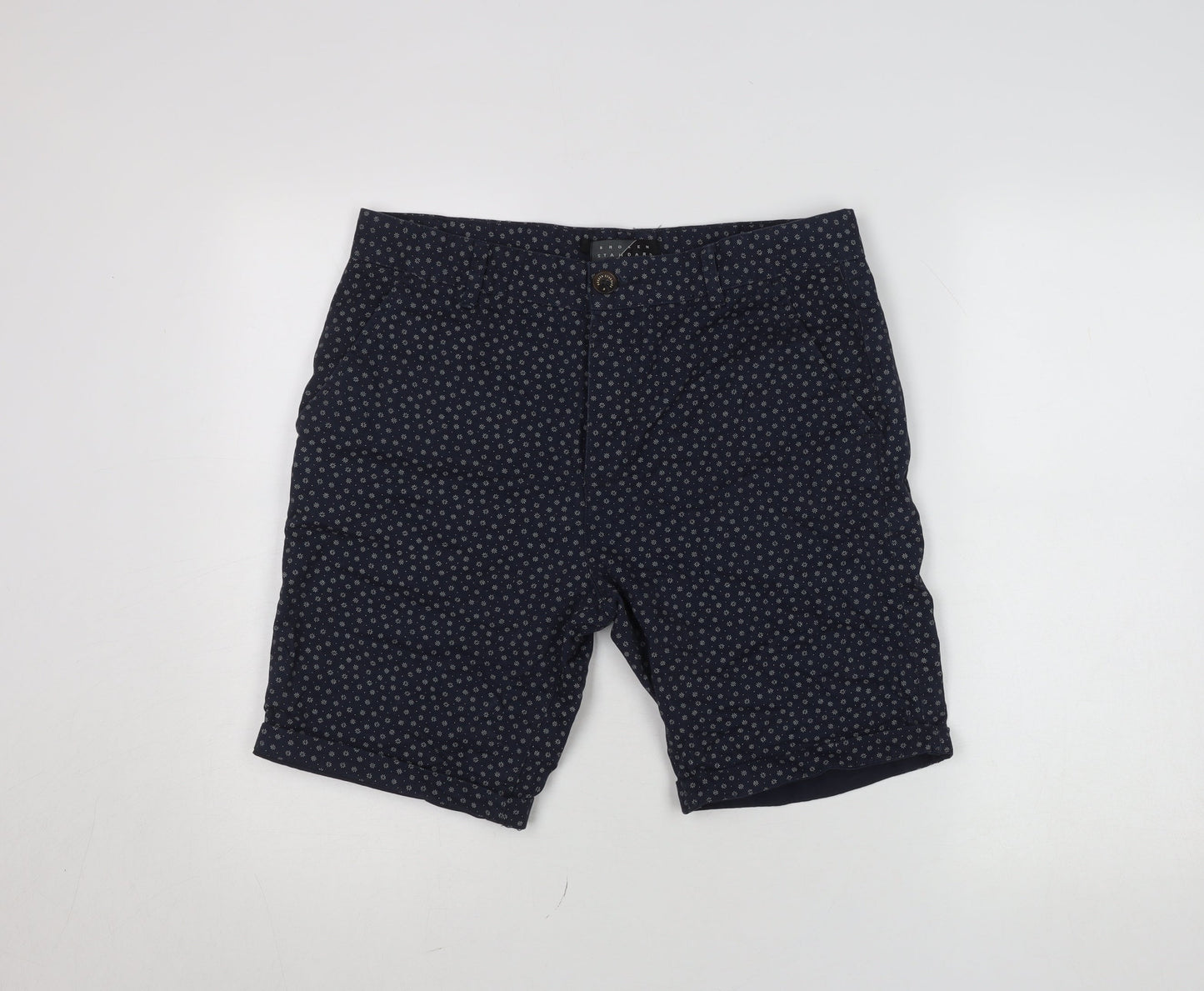 Broken Standard Men Blue Geometric Cotton Chino Shorts Size 32
