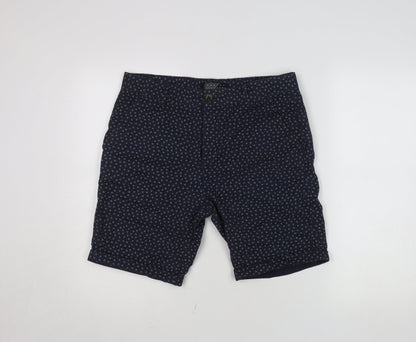 Broken Standard Men Blue Geometric Cotton Chino Shorts Size 32
