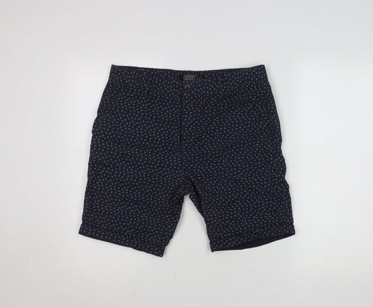 Broken Standard Men Blue Geometric Cotton Chino Shorts Size 32