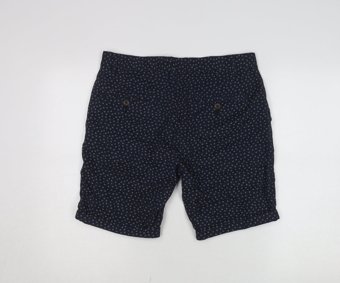 Broken Standard Men Blue Geometric Cotton Chino Shorts Size 32