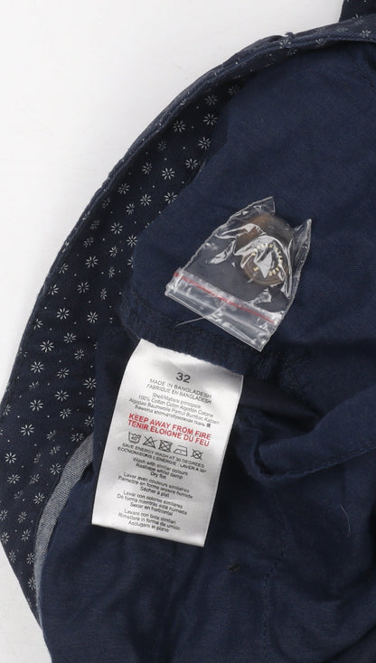 Broken Standard Men Blue Geometric Cotton Chino Shorts Size 32