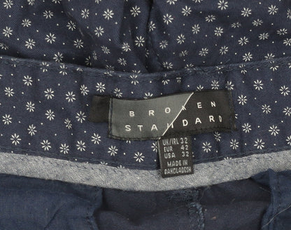 Broken Standard Men Blue Geometric Cotton Chino Shorts Size 32