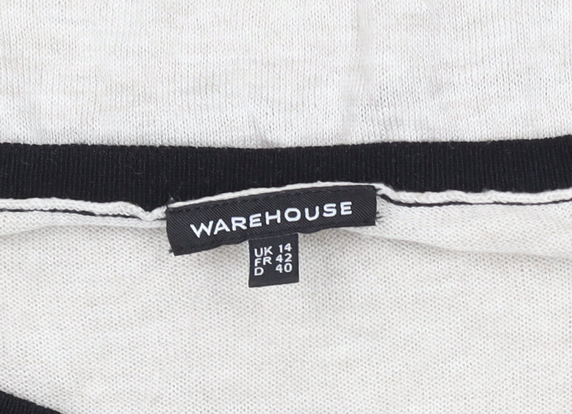 Womens UK Size 14 Warehouse Beige Jersey T-Shirt