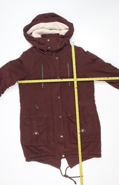 Noisy May Women’s Brown Hooded Parka Jacket M Lined Drawstring Zip Casual