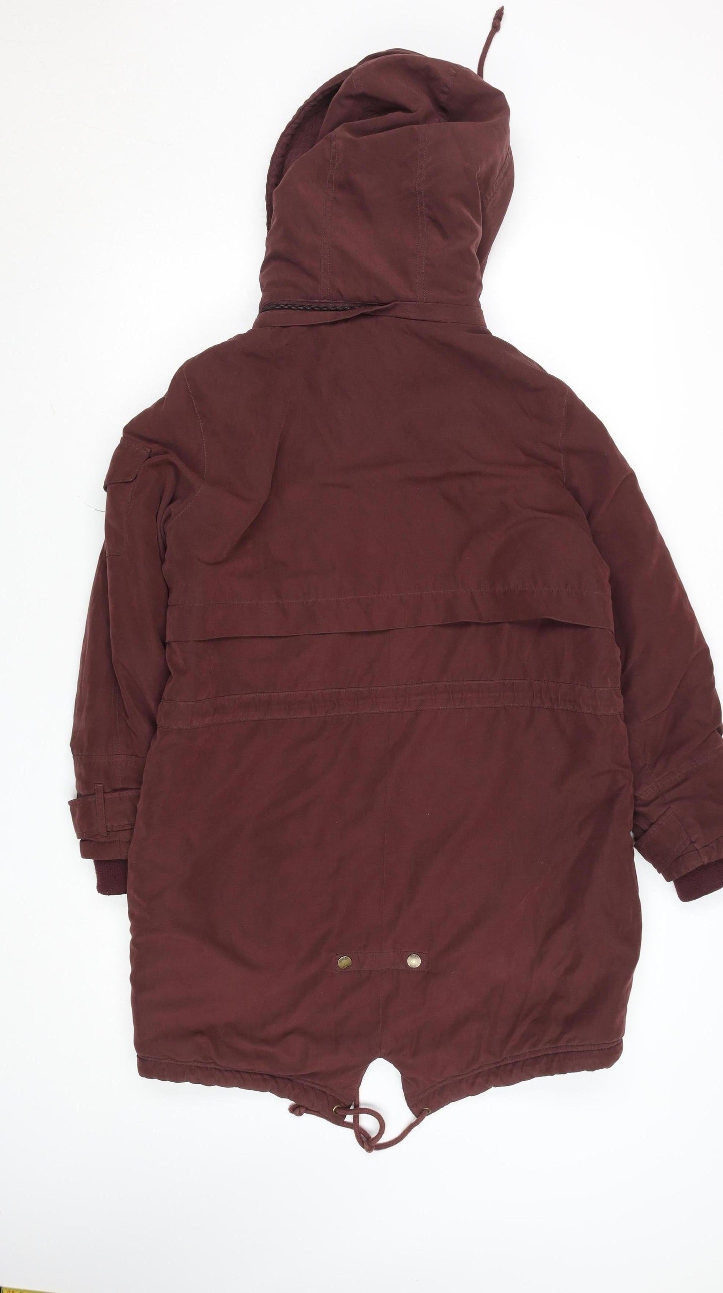 Noisy May Women’s Brown Hooded Parka Jacket M Lined Drawstring Zip Casual