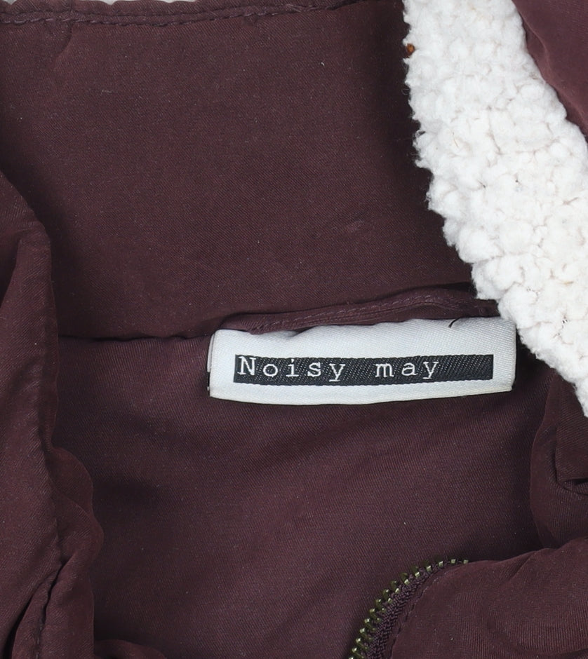 Noisy May Women’s Brown Hooded Parka Jacket M Lined Drawstring Zip Casual