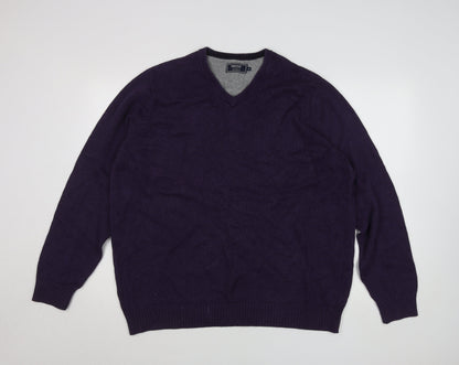 Maine New England Men's Purple Wool V-Neck Jumper XL