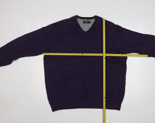Maine New England Men's Purple Wool V-Neck Jumper XL