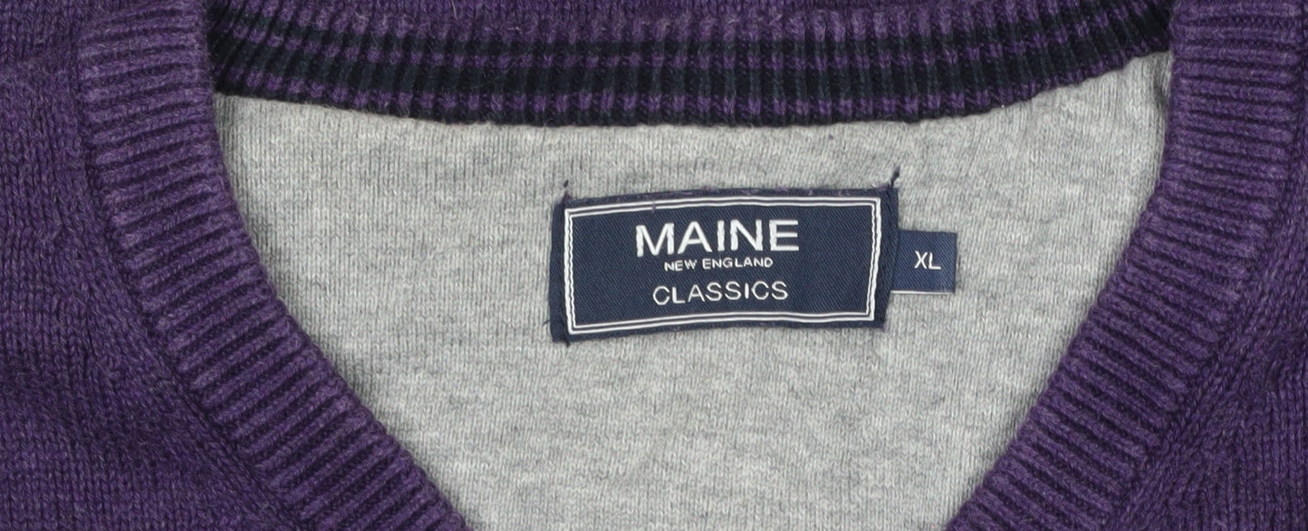 Maine New England Men's Purple Wool V-Neck Jumper XL