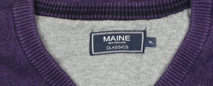 Maine New England Men's Purple Wool V-Neck Jumper XL