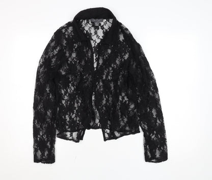Primark Women's Black Lace Collared Cropped Blouse Size 14